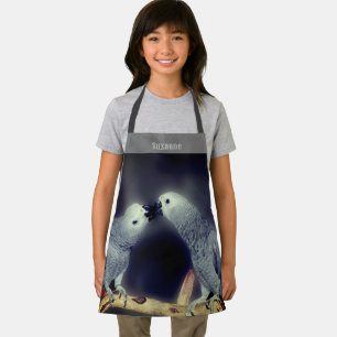 Schattige afrikaanse grijze papegaaien kussen gepe schort