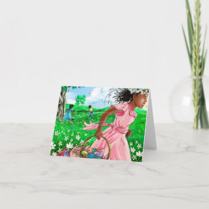 Schattige Afrikaanse Meisjes Paaseieren Jacht Zoe Kaart