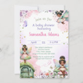 Schattige Afro-Amerikaans Fairy Baby shower Kaart (Voorkant)