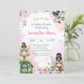 Schattige Afro-Amerikaans Fairy Baby shower Kaart (Staand voorkant)