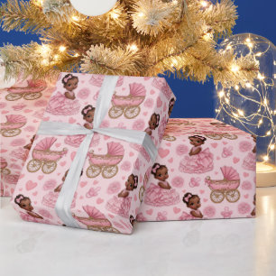 Schattige Afro-Amerikaanse Baby Meisje Roze Cadeaupapier