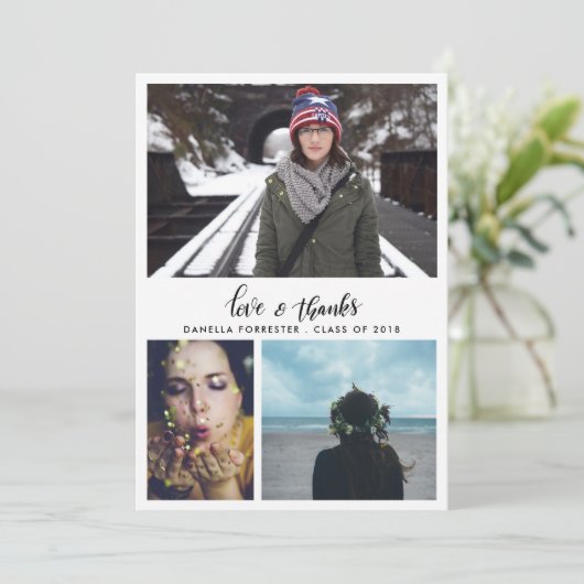 Schattige Afstuderen Bedankt Script drie foto's Aankondiging (Staand voorkant)