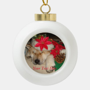 schattige akita hond die kerst met petten konijnen keramische bal ornament