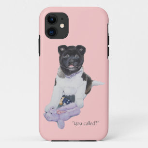 Schattige akita puppy en teddy dog art roze telefo iPhone 11 hoesje
