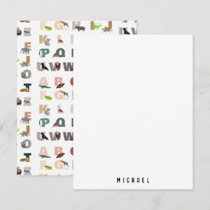Schattige alfabet ABC Animals Custom Name School Notitiekaartje