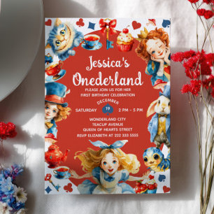 Schattige Alice in ONEDERLAND 1e verjaardag Theepa Kaart