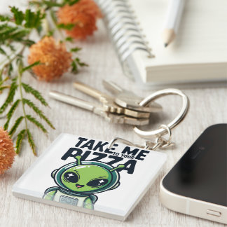 Schattige Alien Breng Me Naar Je Pizza Astronaut Sleutelhanger