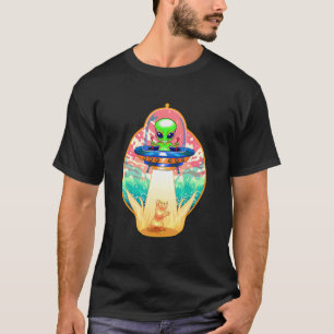 Schattige Alien Kat Ontvoering Vliegende Ruimtesch T-shirt