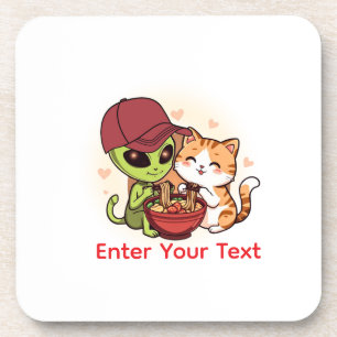 Schattige Alien Kat Ramen Kawaii Kunst Bier Onderzetter