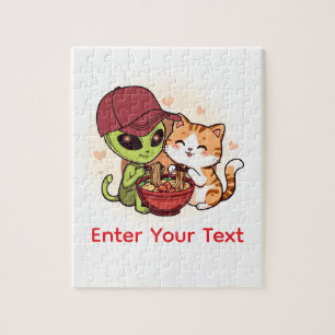 Schattige Alien Kat Ramen Kawaii Kunst Legpuzzel