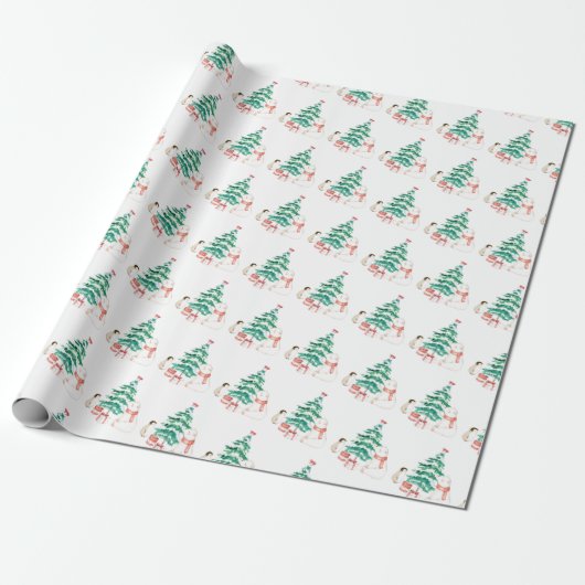 Schattige All-white Christmas Cadeaupapier (Uitgerold)