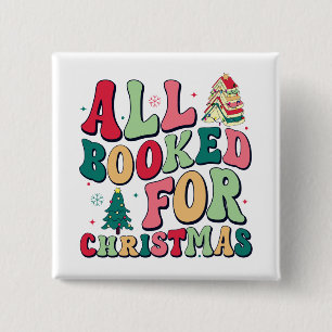 Schattige alles geboekt voor de kerstbibliotheek vierkante button 5,1 cm