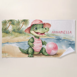 Schattige Alligator Meisje Gepersonaliseerd Strandlaken