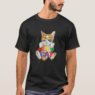 Schattige Ally Kat LGBT Gay Regenboog Pride Vlag K T-shirt