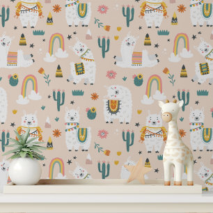 Schattige Alpaca Meisje Modern Kinder Patroon Behang