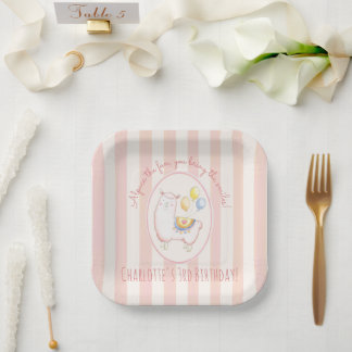 Schattige Alpaca met Ballon Blush Roze Kinderverja Papieren Bordje