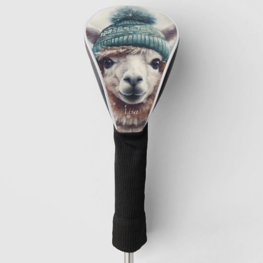 Schattige alpaca met blauwe muts golfheadcover (Voorkant)