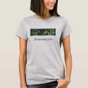 Schattige alwetende kat groene ogen t-shirt