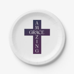 schattige AMAZING GRACE-typografie en kruis   Papieren Bordje
