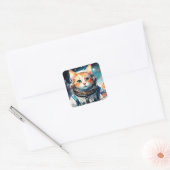 Schattige Amerikaanse astronaut Cat Vierkante Sticker (Envelop)