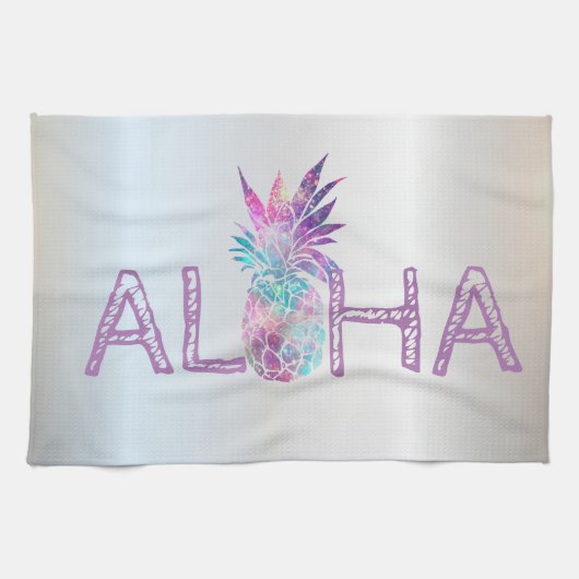 Schattige anananas Aloha Hawaiian, zilver Theedoek (Horizontaal)