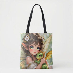 Schattige Anime Elf en Chibi Draak Draagtas
