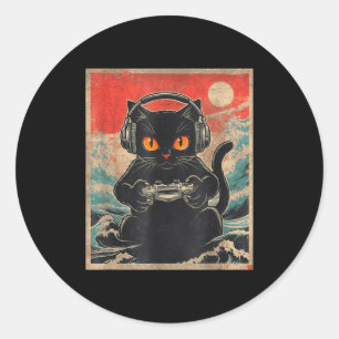 Schattige Anime Gamer Kawaii Kat Japanse Gaming Ca Ronde Sticker