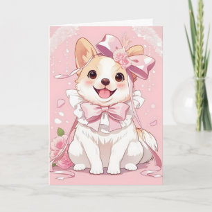 Schattige Anime Hond Roze Feestdagen Kaart