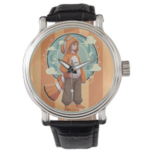 Schattige Anime Jongen in Clownvis Kostuum die Kof Horloge