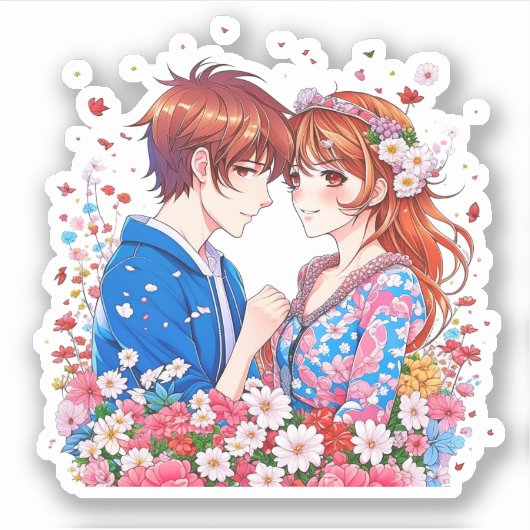 Schattige anime koppel knuffelen sticker (Voorkant)