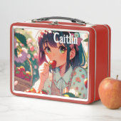 Schattige anime meisje eten aardbeien (In situ)