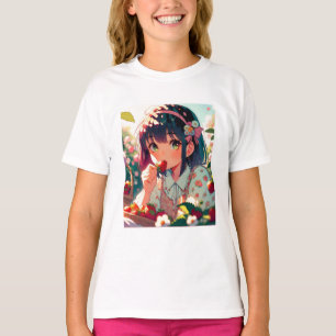 Schattige anime meisje eten aardbeien   Zomerdag T-shirt