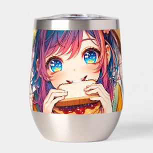 Schattige anime meisje eten een pindakaas en gelei