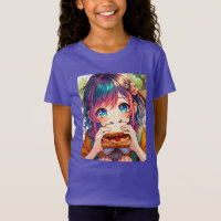 Schattige anime meisje eten een pindakaas en gelei