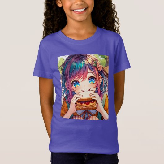 Schattige anime meisje eten een pindakaas en gelei t-shirt (Voorkant)
