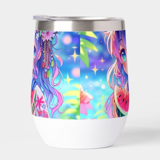 Schattige anime meisje eten watermeloen op een zom (Rechts)