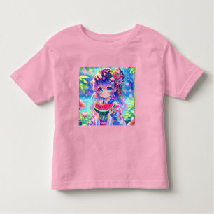 Schattige anime meisje eten watermeloen op een zom kinder shirts
