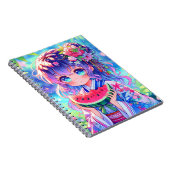 Schattige anime meisje eten watermeloen op een zom notitieboek (Rechterzijde)