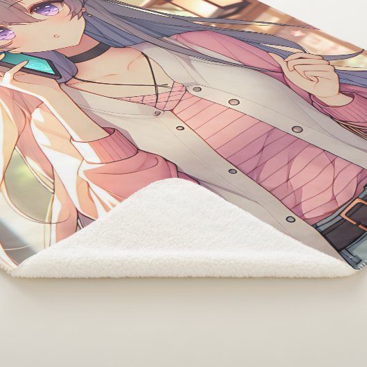 Schattige anime meisje in winkelen gelukzaligheid sherpa deken (3/4)