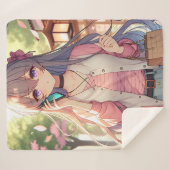 Schattige anime meisje in winkelen gelukzaligheid sherpa deken (Voorkant (horizontaal))