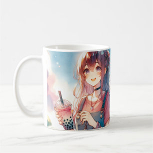 Schattige anime meisje met een Boba Tea Koffiemok