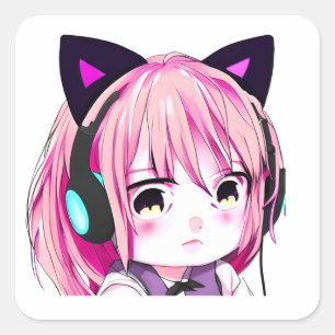 Schattige Anime Meisje met Kattenoren Vierkante Sticker
