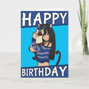 Schattige anime meisje met Schattige huisdier Kaar Kaart
