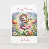 Schattige anime meisje met viool op paddenstoelver kaart (Voorkant)