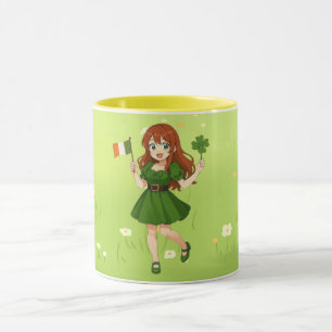 Schattige anime roodharige St. Patrick's Day Mok