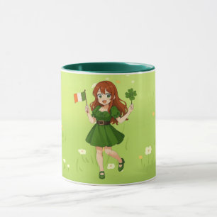Schattige anime roodharige St. Patrick's Day Mok