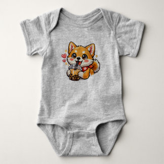 Schattige Anime Shiba Inu Drinkende Bubble Tea Kaw Romper