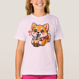 Schattige Anime Shiba Inu Drinkende Bubble Tea Kaw T-shirt