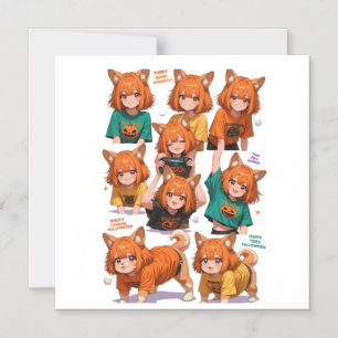 Schattige Anime Vos Meisjes Magnetische Uitnodiging