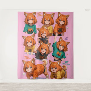 Schattige Anime Vos Meisjes Wandkleed